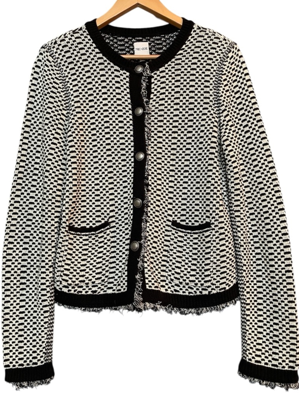 NIC+ZOE Black & White Knit Tweed Cardigan Sweater Jacket Medium